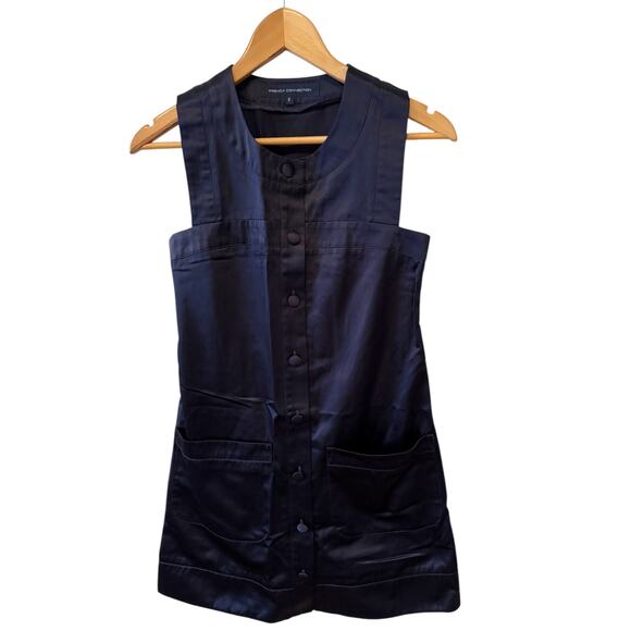 French Connection Mod Button front Mini Dress Navy Blue 2 - Picture 2 of 6